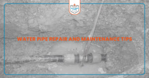 Underground water pipe repair in progress with tools and muddy trench.